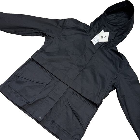 Uniqlo C 3 Way Oversized Half Coat Womens XXS Black Hooded Belted Jacket New - Picture 1 of 11